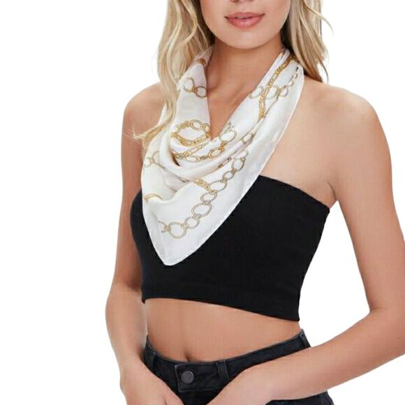 FOREVER 21 chain print handkerchief top neck square scarf in cream One Size - Picture 6 of 6